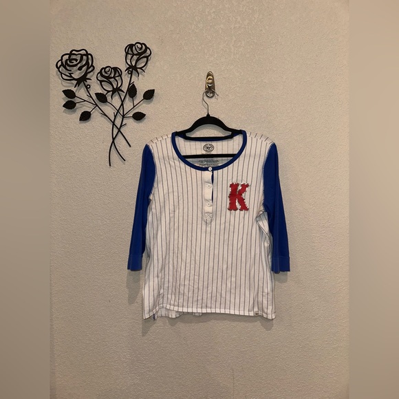 47 Brand KU University of Kansas Jayhawk Baseball 3/4 Sleeve Tee Shirt Medium - Picture 1 of 7